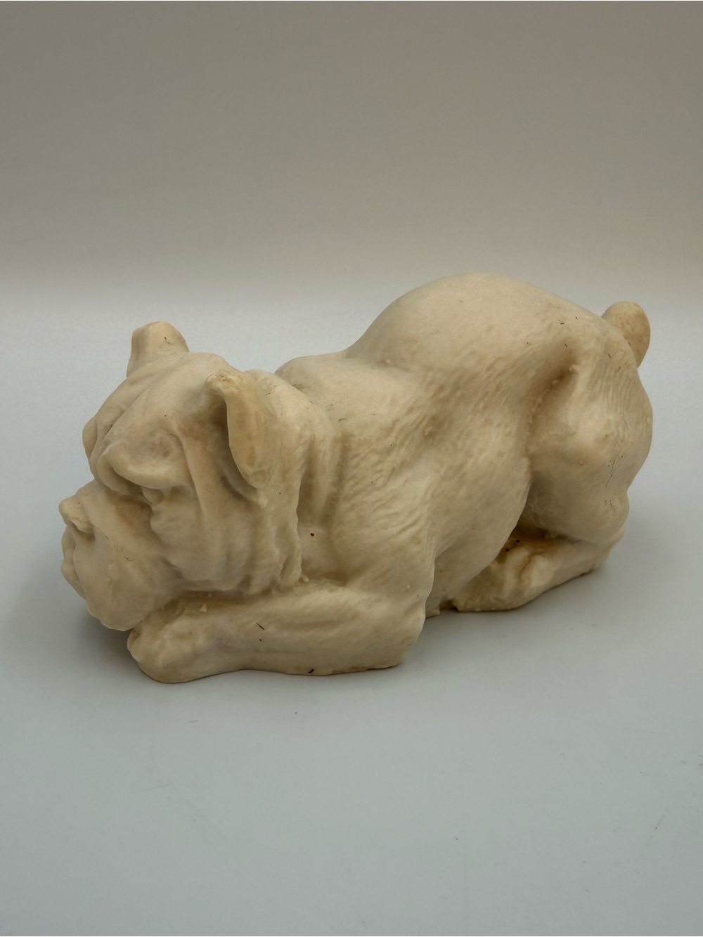 Vintage Alabaster White Crouching Bulldog Made in Mexico
